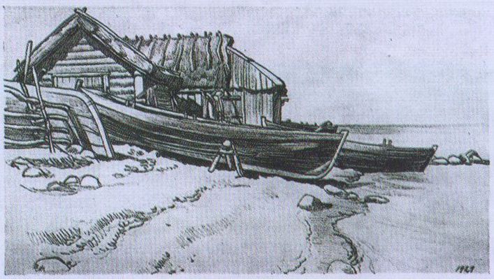 Рисунок Г.Г. Рейндорфа «Лодки на берегу острова Пакри»