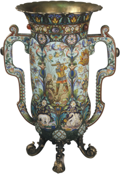 Серебряная ваза с эмалью и изображением русских витязей